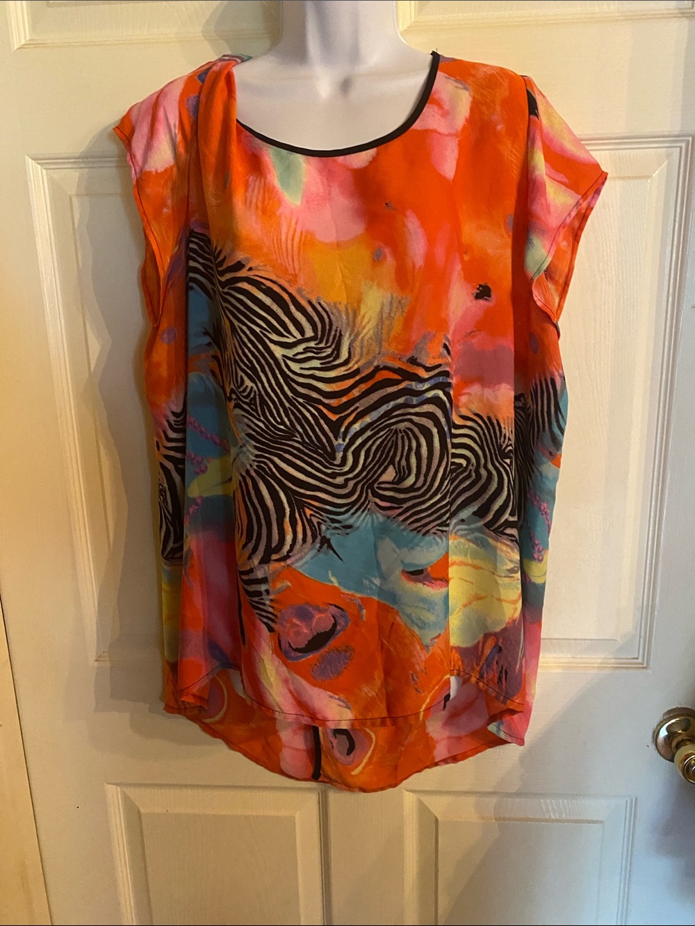 Peter Nygard Vibrant Orange Multicolor Abstract Zebra-Print Tunic